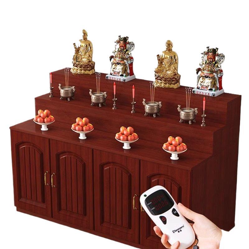 Incense Burner with Cabinet for Worshiping Gods, Household Offering Table, Solid Wood Incense Case, Three-Layer Altar Table