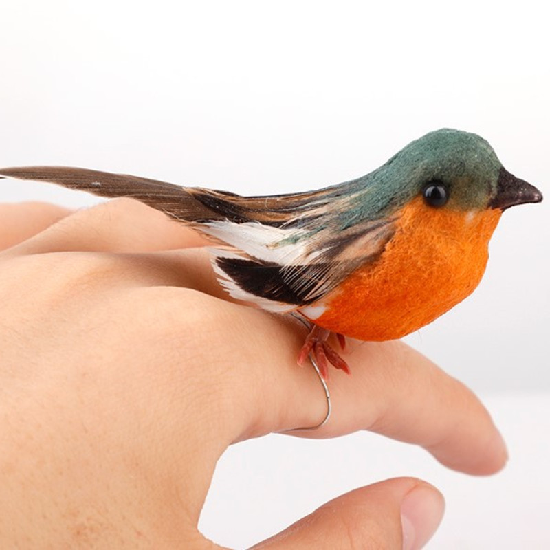 Mini Simulated Feather Flower Bird Robin Bird Gardening Decoration Bird Foot Standing Model Amazon Hot Sale