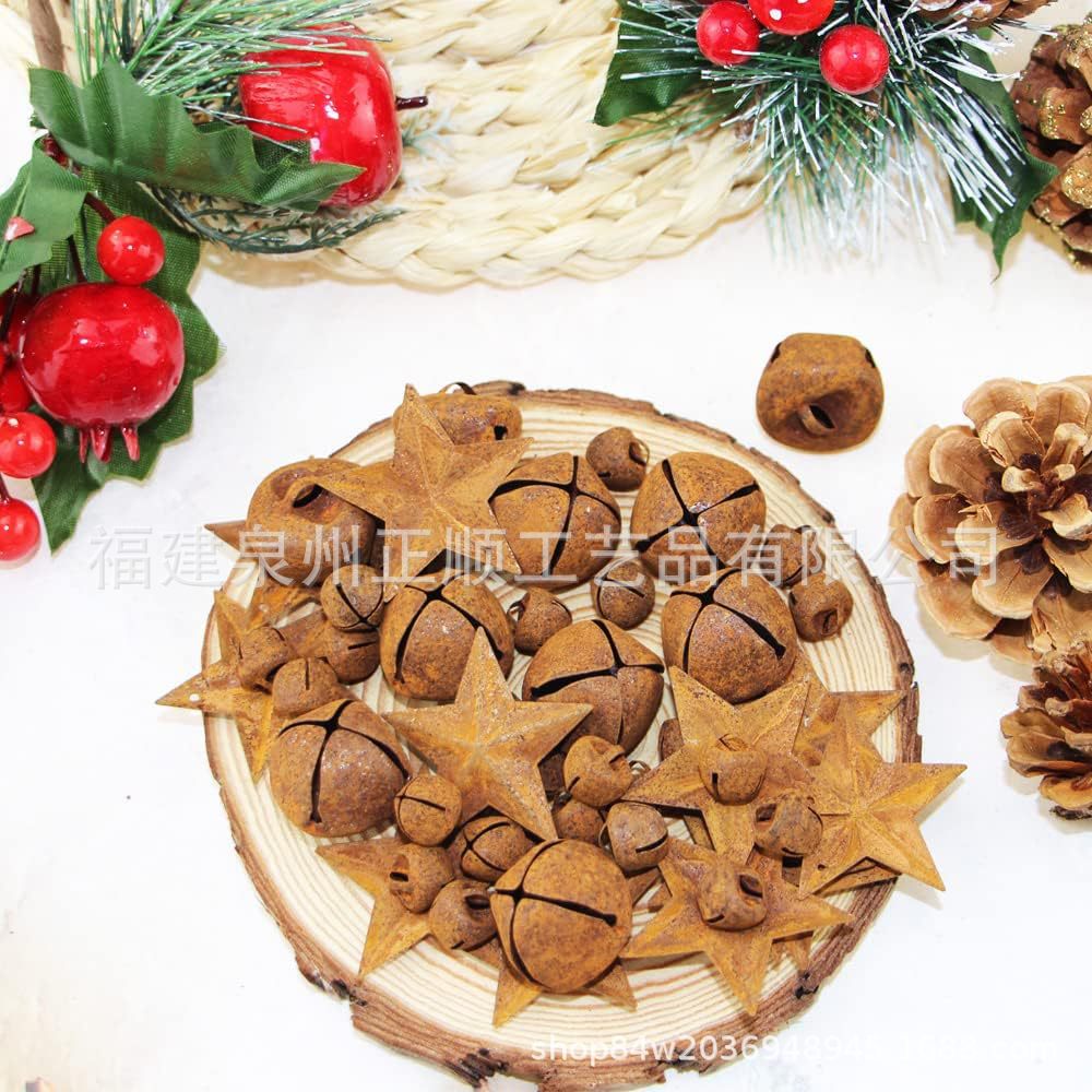 Customized Multi-Size Rusty Iron Star Decoration Retro Old Bell Christmas Garland Holiday Decoration Hanging Decoration