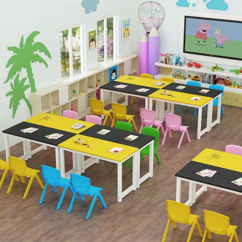 Handmade kindergarten color desks and chairs children's studio painting table primary and secondary school students study table