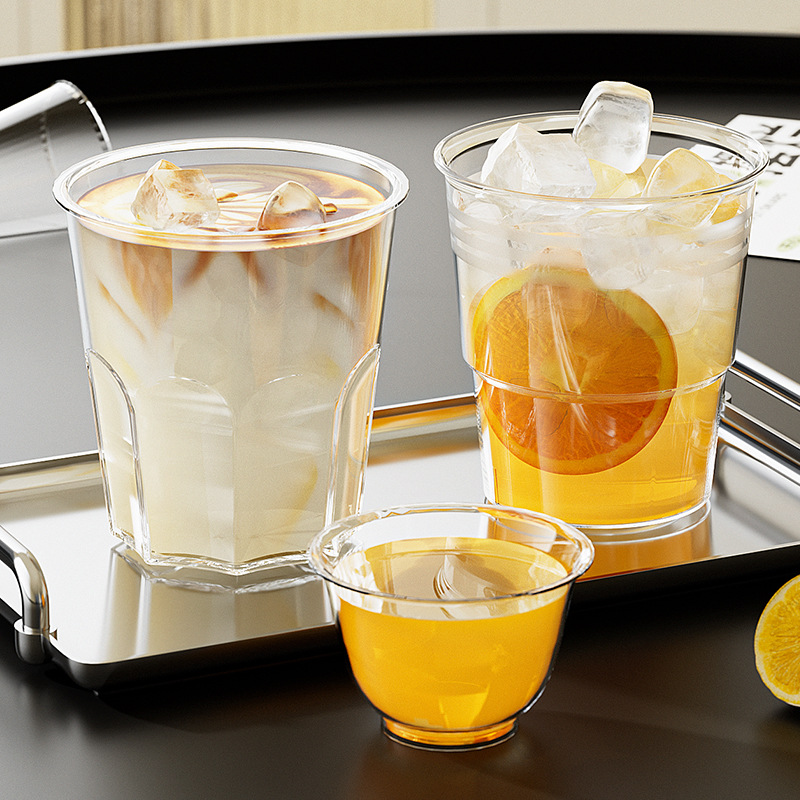 Juliyuan Disposable Cup 200ml Aviation Cup Octagonal Cup Transparent Commercial Hard Drinking Cup Plastic Cup