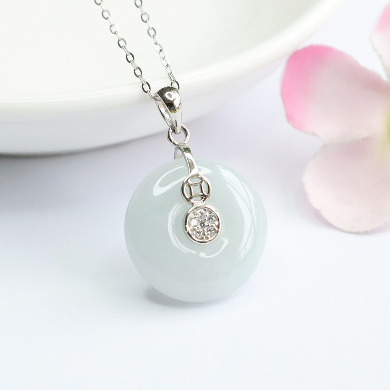 Yuyu S925 silver inlaid natural jade pendant Ping An buckle necklace jewelry live factory wholesale FC2052704