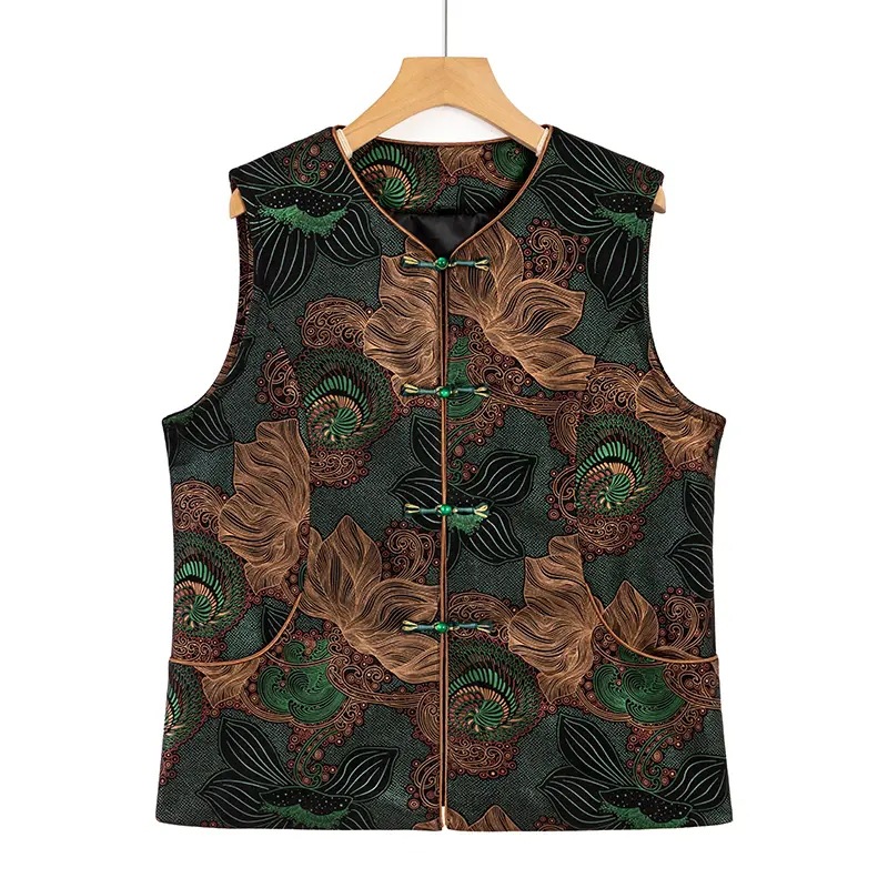 Spring New Vest for Middle-aged and Elderly Retro Mother Sleeveless Ethnic Style Fashionable Vest for Elderly Chinese Style Vest Jacket
