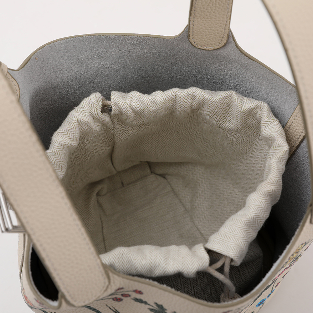Top Layer Togo Cowhide Painted Vegetable Basket Women's Handbag Genuine Leather Leaf Women's Bucket Bag