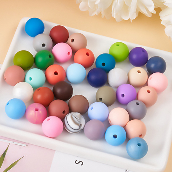 Strict selection of silicone beads round beads 15mm candy color silicone beads baby food grade diy pacifier chain manufacturers wholesale