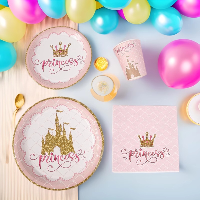 Amazon Cross-Border Birthday Party Paper Plates, Paper Cups, Colorful Printed Napkins, Dessert Food-Grade Disposable Tableware