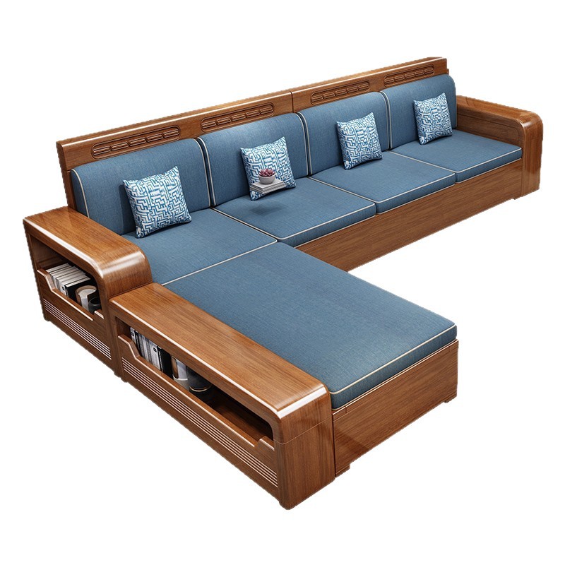 Walnut Solid Wood Sofa Living Room All Solid Wood New Chinese Style Sofa Modern Simple Log Storage Furniture