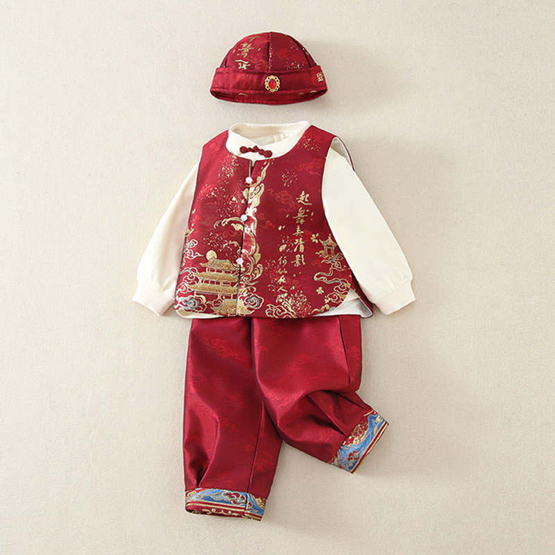 Baby's Spring and Autumn Clothes Male Baby's Split suit Chinese One-year-old Dress Children's Tang Suit New Year's Clothes Grab One-year-old