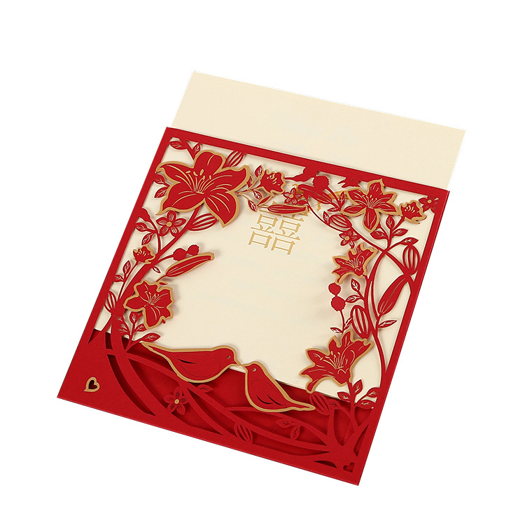Manufacturer Processes and Customizes Personalized Chinese Bronzing Creative Wedding Invitations. Wedding Chinese Red Cut Out Wedding Invitations