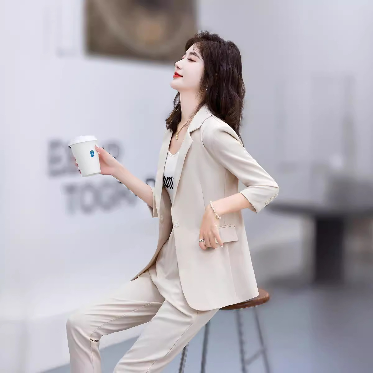 пиджак для женщин, новый модный костюм, повседневная одежда для полных девушек 8019