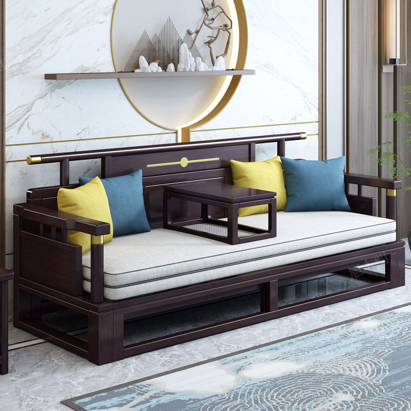 New Chinese-style Solid Wood Rohan Bed Sofa Bed Modern Simple Zen Style Small Apartment Living Room Telescopic Push-pull Bed Collapsed Kang Table