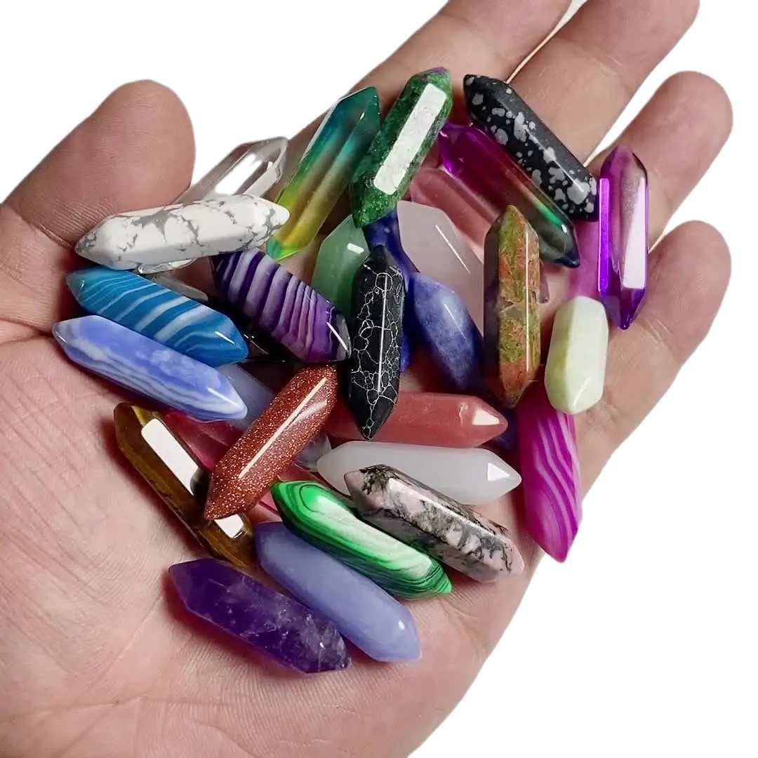 Cross-border Hot-selling Crystal Hexagon Pendant Naked Stone Natural Crystal Raw Stone Polished Double Pointy Hexagon Pendant Wholesale Jewelry