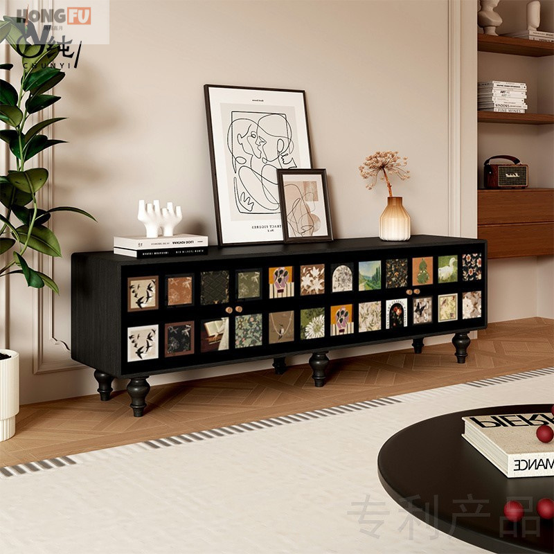 Medieval Style Solid Wood Tv Cabinet French Bailian Floor-Standing Storage Cabinet Living Room Sofa Storage Cabinet Entrance Decorative Cabinet