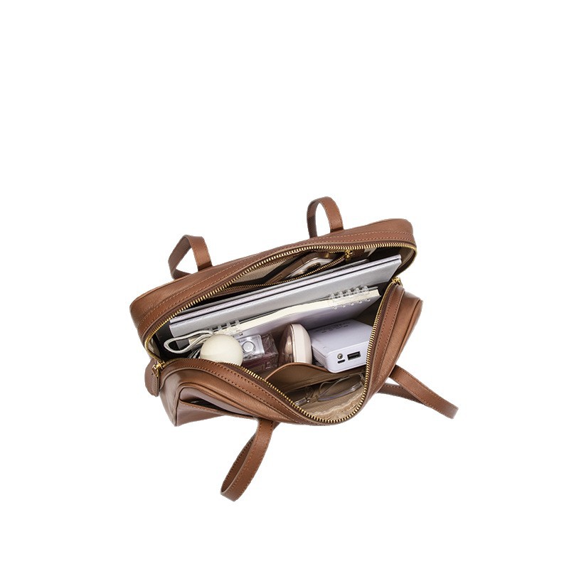 Baliya First-Layer Cowhide Women's Shoulder Bag, High-End Handbag, Women's Genuine Leather Large-Capacity Boston Bag