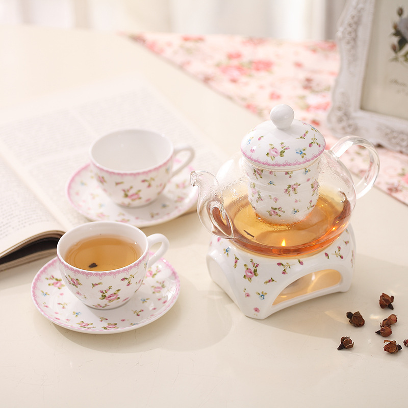 Pastoral style glass fruit tea teapot British afternoon tea candle heating flower tea set suit housewarming gift box