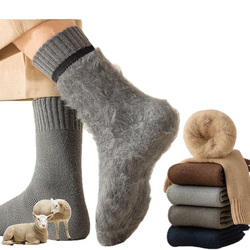 Men's Winter Fleece-Lined Thick Wool Thermal Cashmere Socks, Cold-Resistant Mid-Calf Socks, Winter Cotton Long Socks