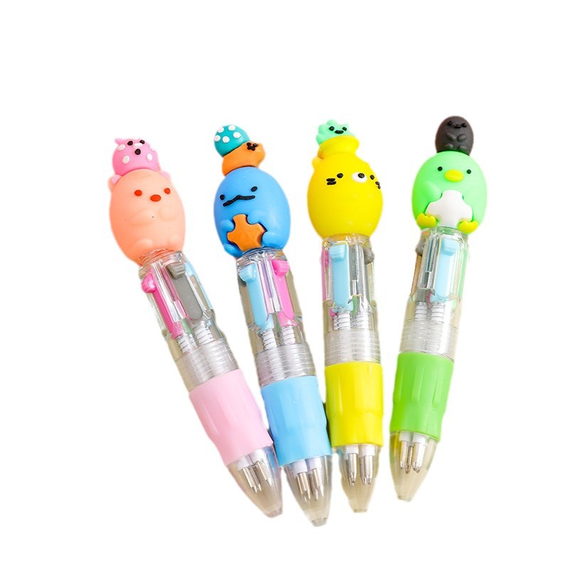 Cute cartoon cute head small four-color mini color four-color ballpoint pen student stationery gift prize ballpoint pen