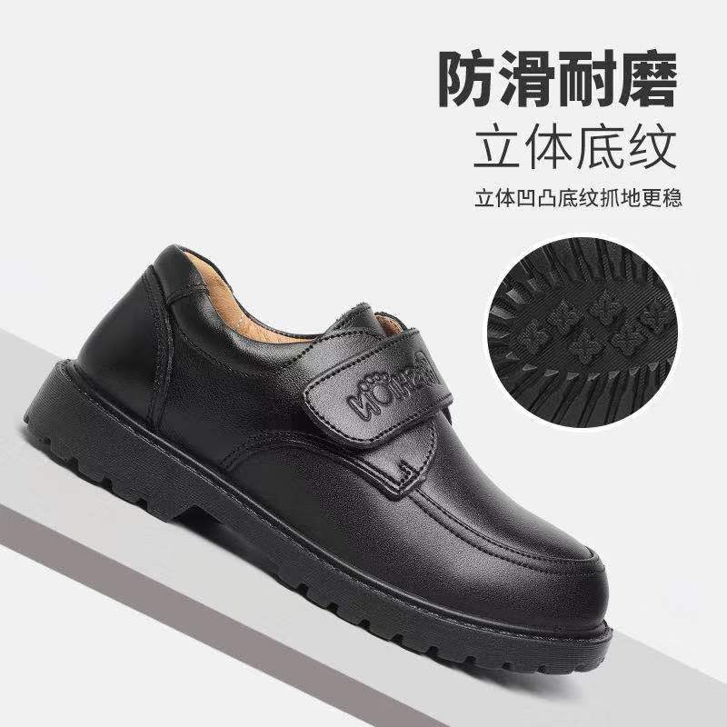 Boys' Leather Shoes Academy Soft Bottom Performance New Spring and Autumn Performance Black Little Boy British Summer Student Children's Shoes