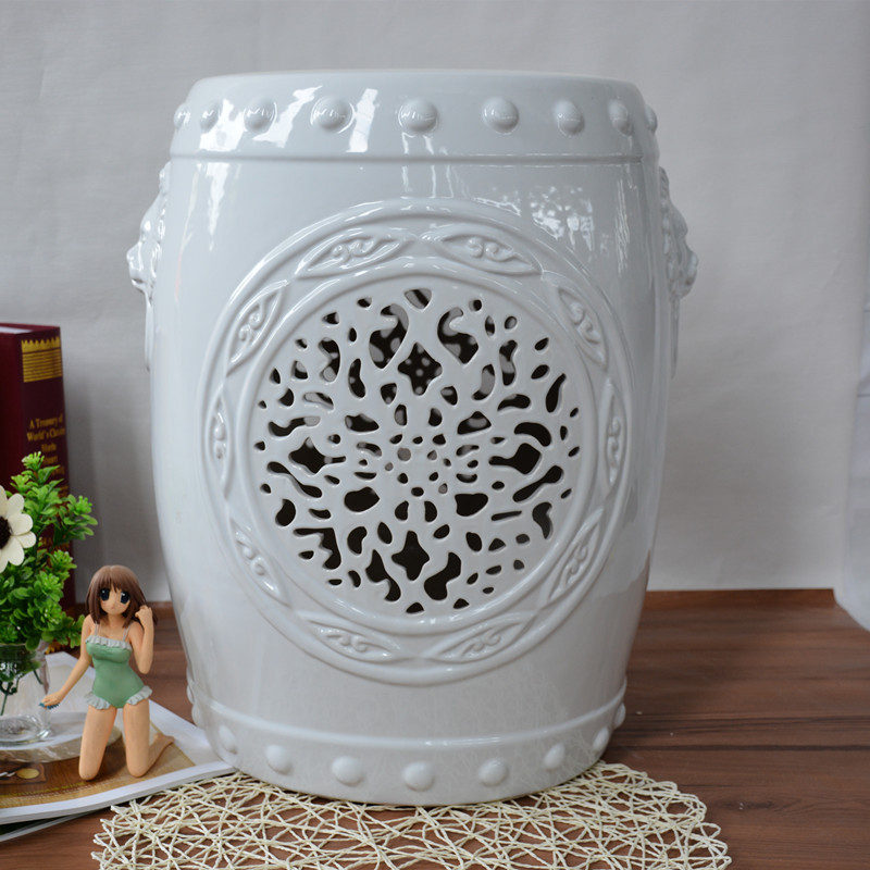 White Series Ceramic Drum Stool Porcelain Pier Cool Pier Sitting Stool Sofa Side Table Dressing Stool Model Room Soft Decoration Ornaments