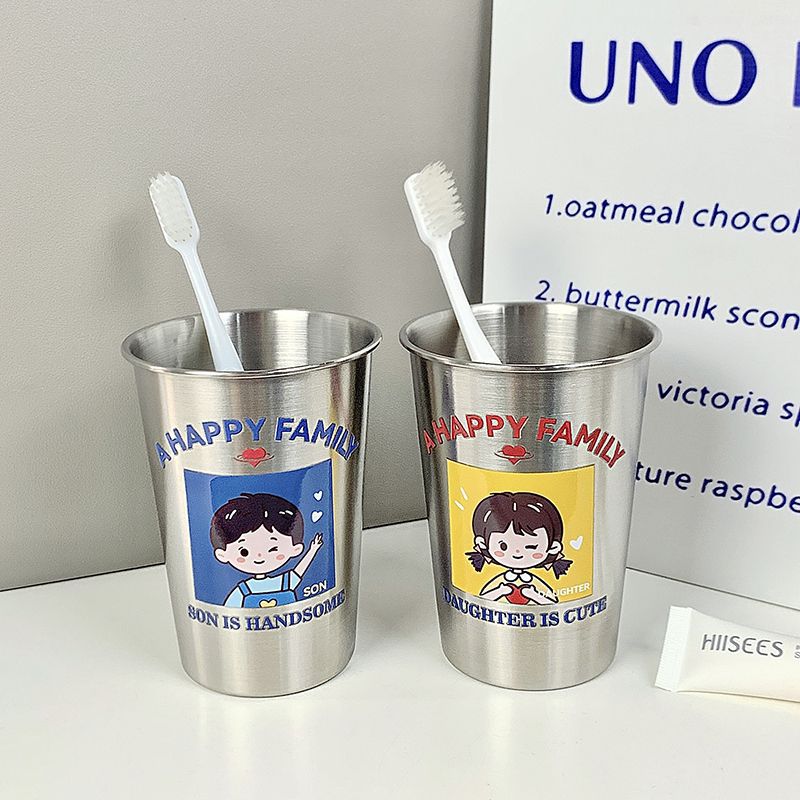 Creative Family Boys and Girls Wash Cup Thickeneded Anti-Fall Simple Mouthwash Cup Stainless Steel Couple Toothbrush Cup