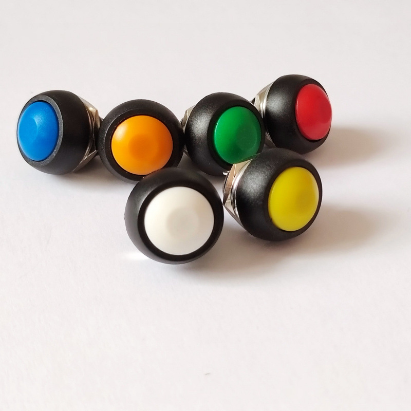 12мм круглая разблокированная кнопка красная желтая синяя зеленая черная белая оранжевая маленькая водонепроницаемая самосбрасывающаяся кнопка PBS-33B