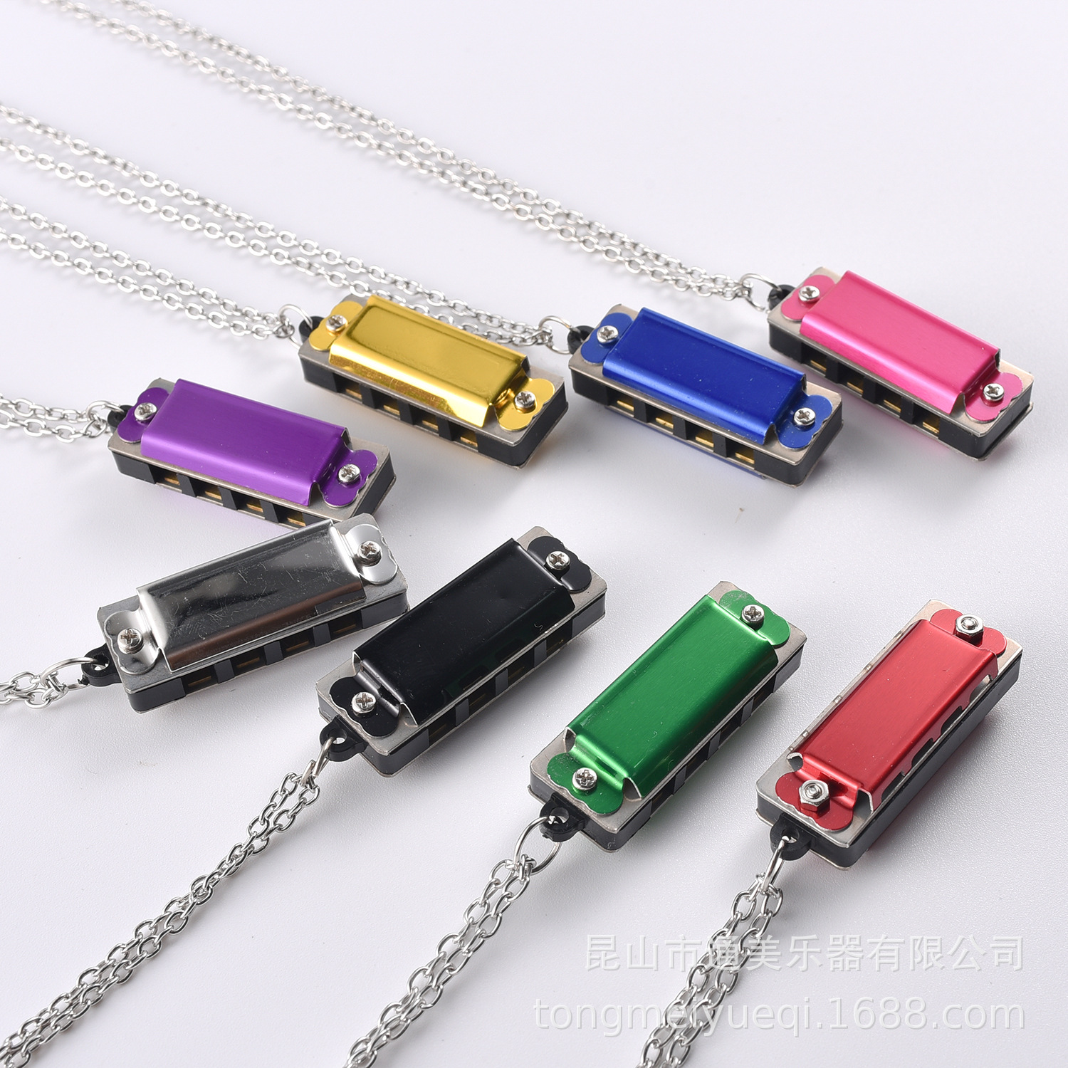 Solid Color 4-Hole 8-Tone Cartoon Zodiac Necklace Small Harmonica Round Keychain Can Blow Songs