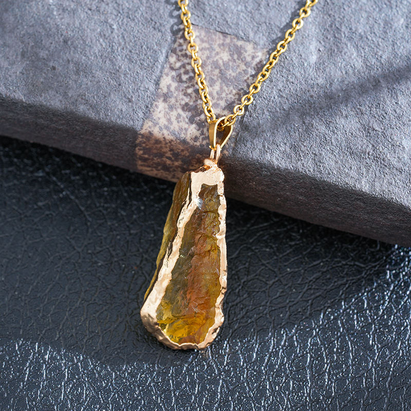 Natural Crystal Amethyst Irregular Pendant Original Stone Electroplated Gold-plated Powder Crystal Citrine Diy Jewelry Accessories Cross-border