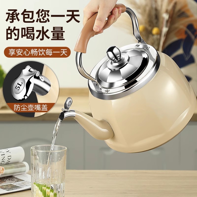 304 Stainless Steel Kettle Household Gas Electric Kettle Large Capacity Whistle Boiling Kettle on Fire Stove
