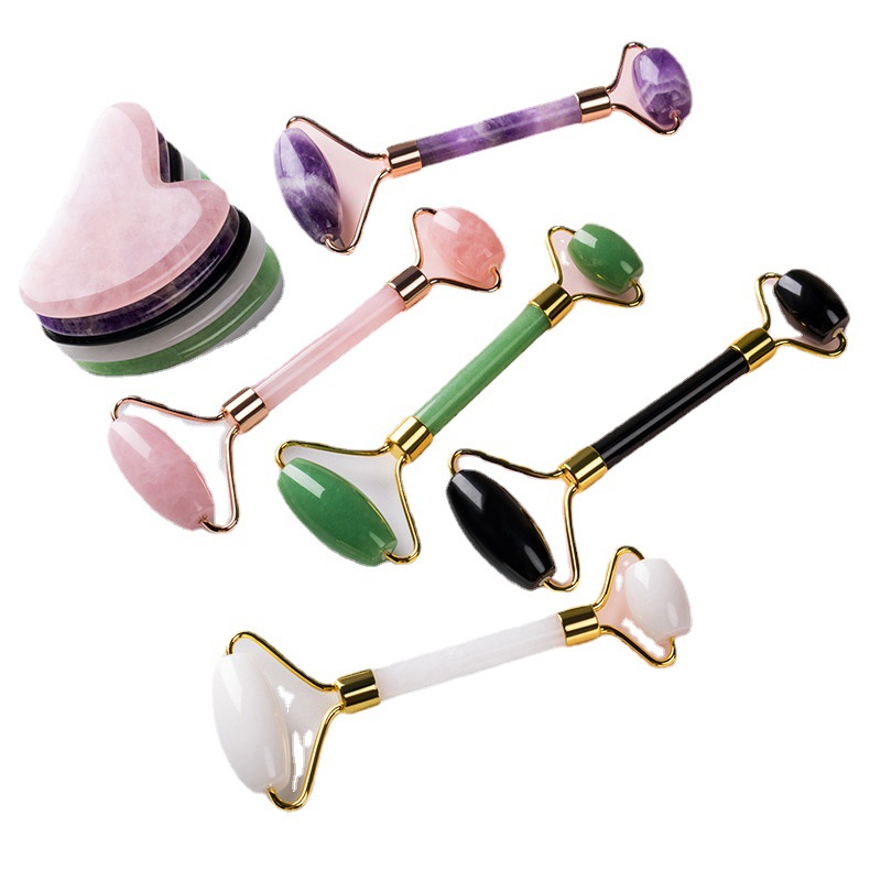 Resin roller multifunctional massage wheel Jade push massage instrument face Jade double head roller massager with scraping
