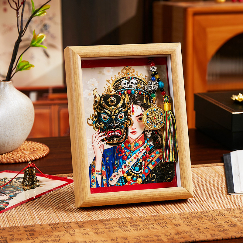 Xizang-Style Hand-Painted Gold Thangka Painting Core Special Canvas Zakhilaam Past and Present Life Photo Frame Painting Entrance Table