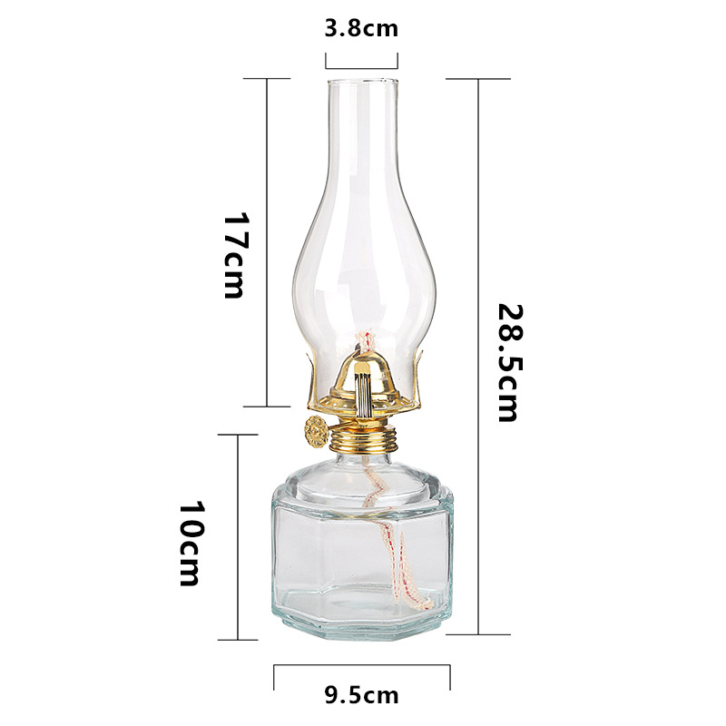 Large Capacity Polygon Glass Kerosene Lamp Butter Lamp Outdoor Windproof Indoor Traditional Lighting Fixtures
