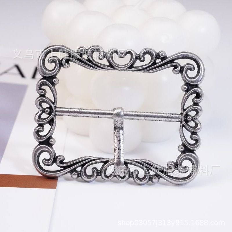 Retro distressed belt buckle zinc alloy belt buckle pattern three-gear buckle love feather Japanese buckle luggage decorative buckle