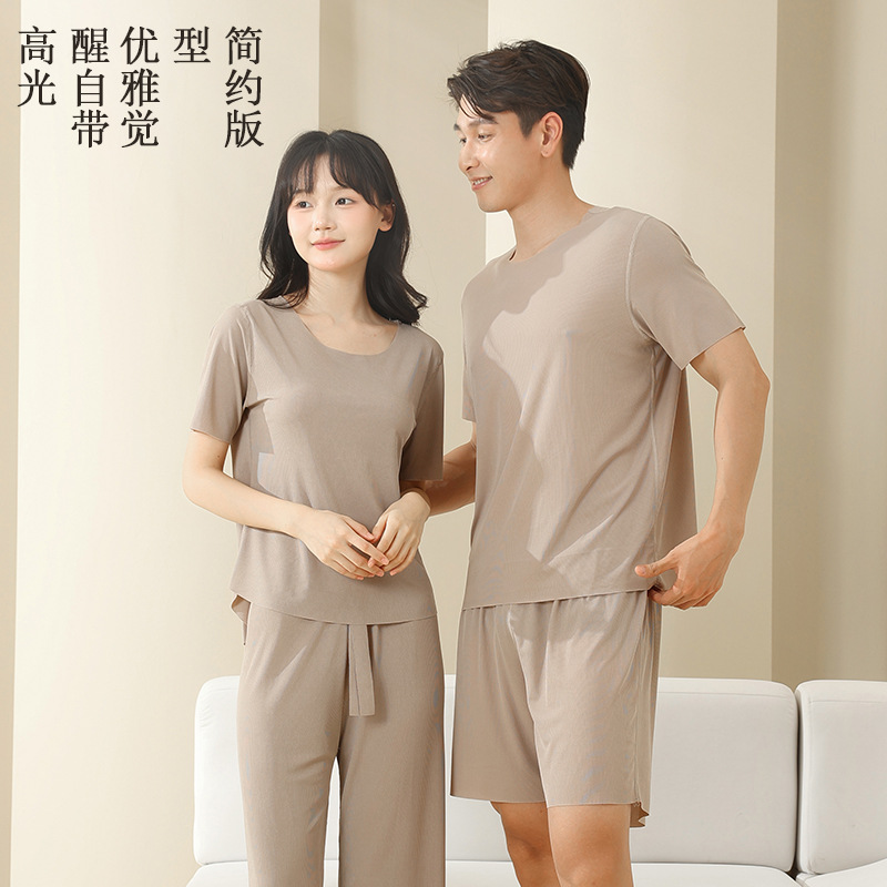 Ice Silk Couple Pajamas Set Women's Summer 2025 Loose Large Size Home Clothes Men's Pajamas Spot Wholesale