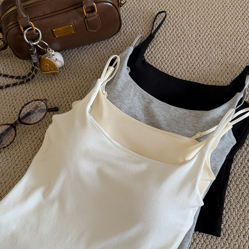 Upgraded Clothes Hanger with Simple Style Solid Color Camisole Latex Chest Pad Korean Style Ins Base Outer Wear Top for Women