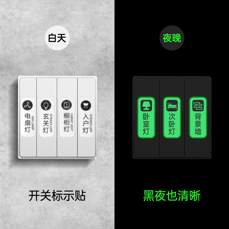 Logo Sticker Household Switch Luminous Label Indication Creative Panel Decorative Wall Sticker Protective Cover Accessible Luxury