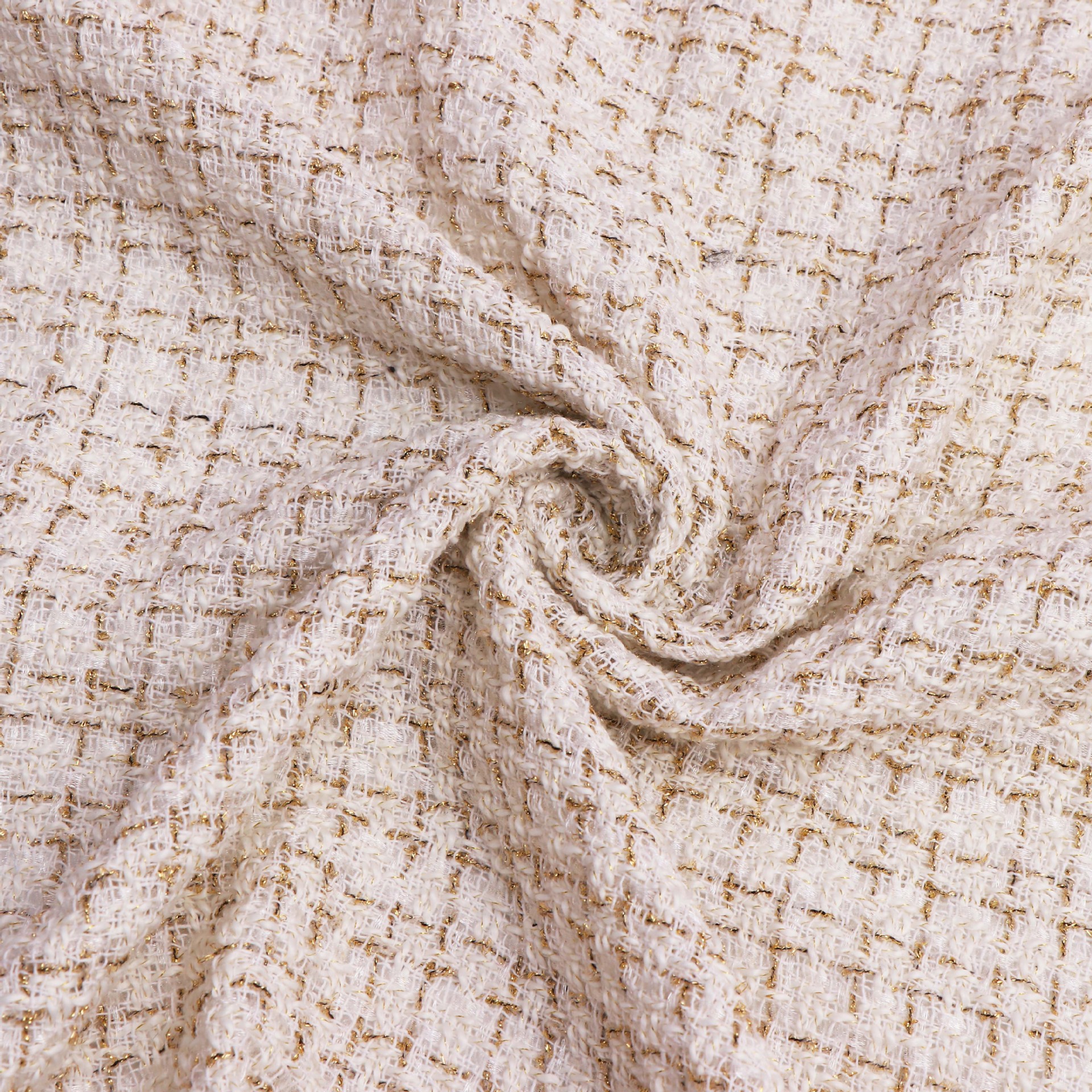 Fashionable high-end black and white gold silk Chanel style Korean style tweed fabric plaid woolen suit coat fabric wholesale