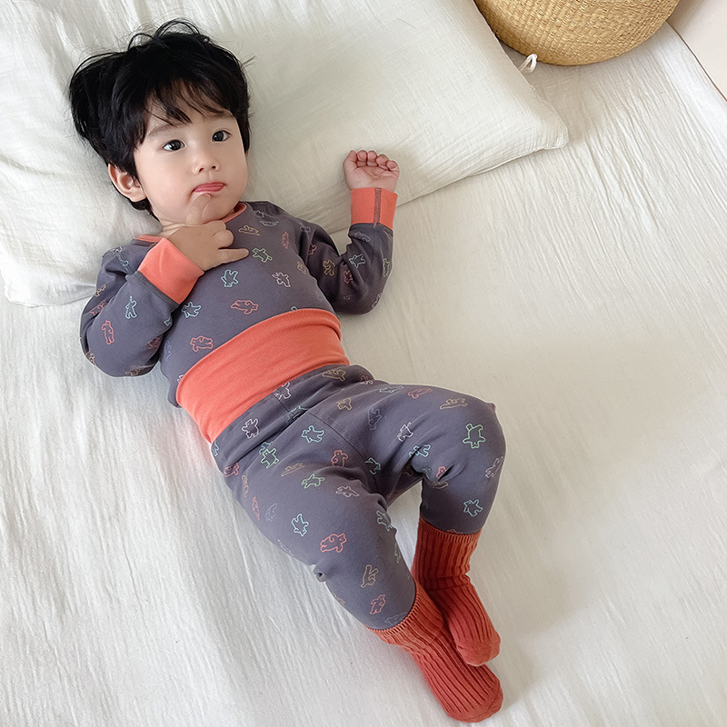 Baby's High Waist Belly Protecting Autumn Clothes Autumn Trousers Boneless Children's Underwear suit Cotton Thick Boys' Baby's Autumn and Winter Pajamas