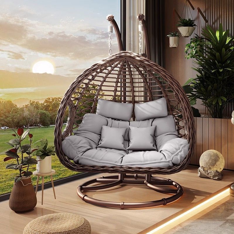 Outdoor Hanging Basket Chair Swing Courtyard Double Hanging Chair Home Balcony Indoor Net Popular Bird's Nest Hammock Rattan Chair Rocking Chair