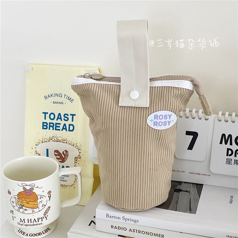 Three-Year-Old Cat Vertical Pattern Pencil Case Girly Heart High-Looking Large-Capacity Folding Pen Holder Multi-Functional Desktop Storage Stationery Box