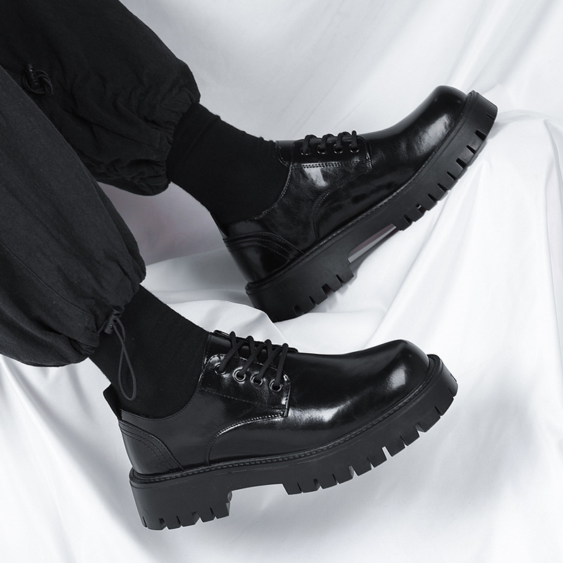 Винтажные кожаные туфли мужские толстая подошва увеличивающие рост мужские туфли черные низкие бизнес повседневные круглые носки кожаные туфли с утеплителем