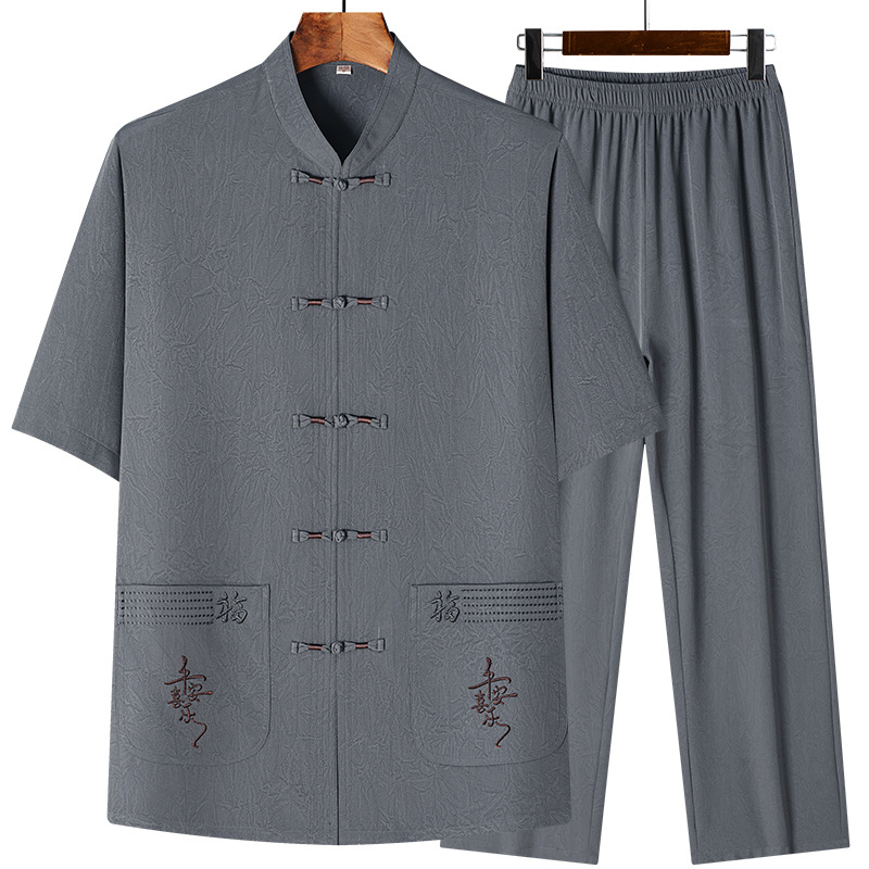 Tang Suit Men's Middle-aged and Elderly Dad's Summer Suit Men's Clothes for the Elderly Grandpa Chinese Style Cotton and Linen Short-sleeved suit Hanfu