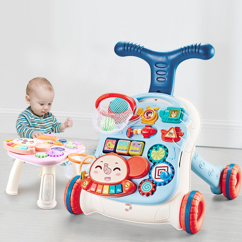 Cross-border baby walker hand-pushed scooter anti-rollover multi-functional early education three-in-one walking toy car for babies