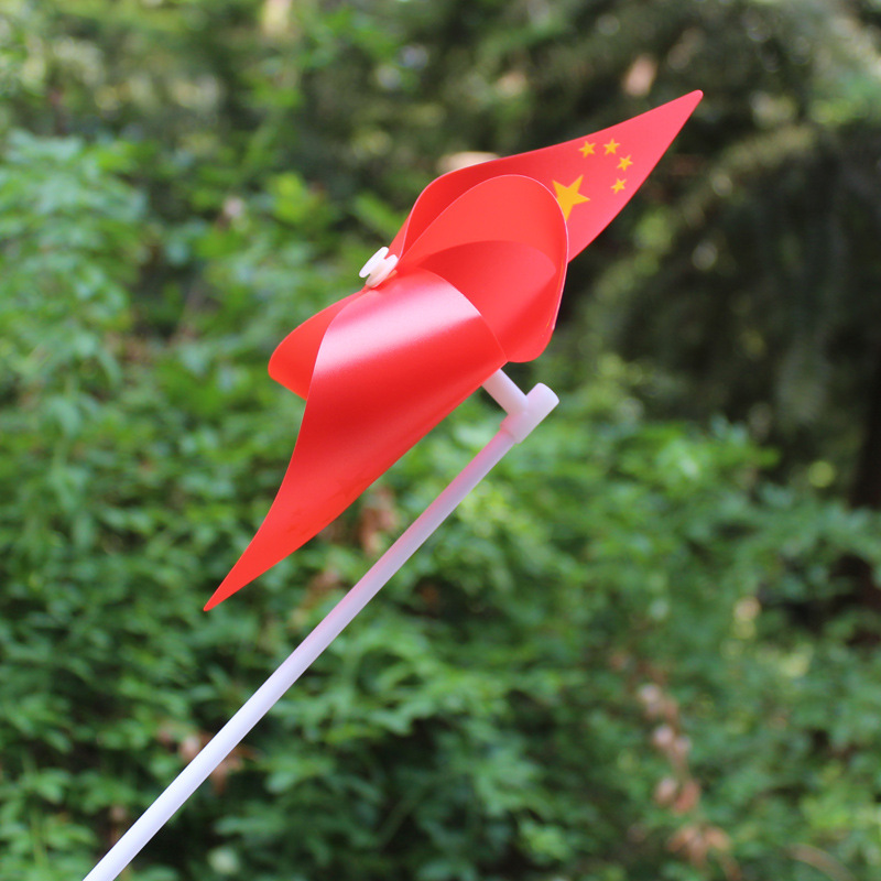National Day Hot Sale 21cm Children's Four-leaf Five-star Red Flag Plastic Windmill Outdoor Windmill String Garden Scenic Decoration