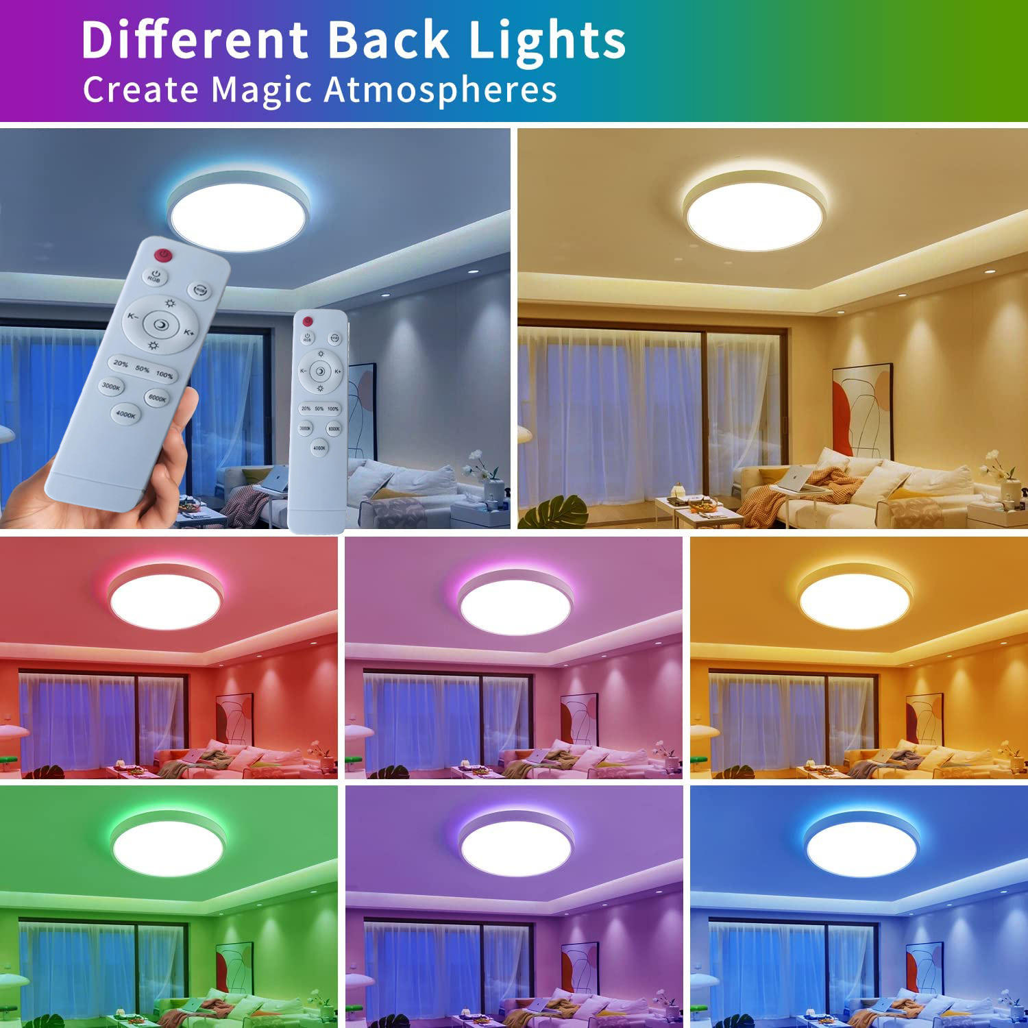 Cross-Border Direct Supply Wifi Backlight Ceiling Lamp Ultra-Thin Led Bedroom Study Ceiling Lamp Rgb Backlight Amber Night Light