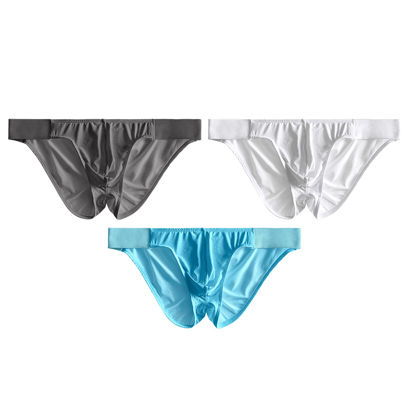 Cross-border ice silk solid color European code men's briefs ice silk small mesh factory direct in stock wholesale fashion sexy