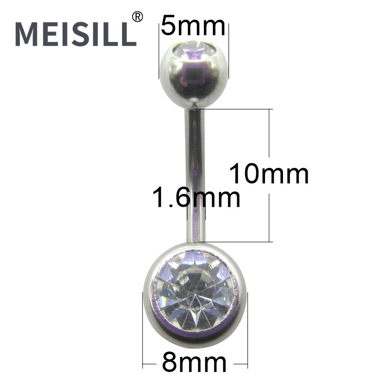 Meier Stainless Steel Double Diamond Umbilical Ring with Diamond Navel Buckle Cross-border Human Puncture Jewelry with Diamond Navel Nail