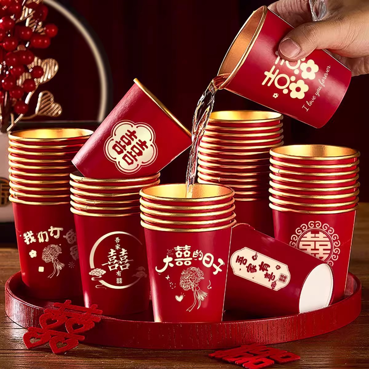 Wedding Paper Cup, Disposable Cup, Wedding Supplies Collection, Wedding Engagement Home Wedding Banquet Gold Foil Wedding Cup