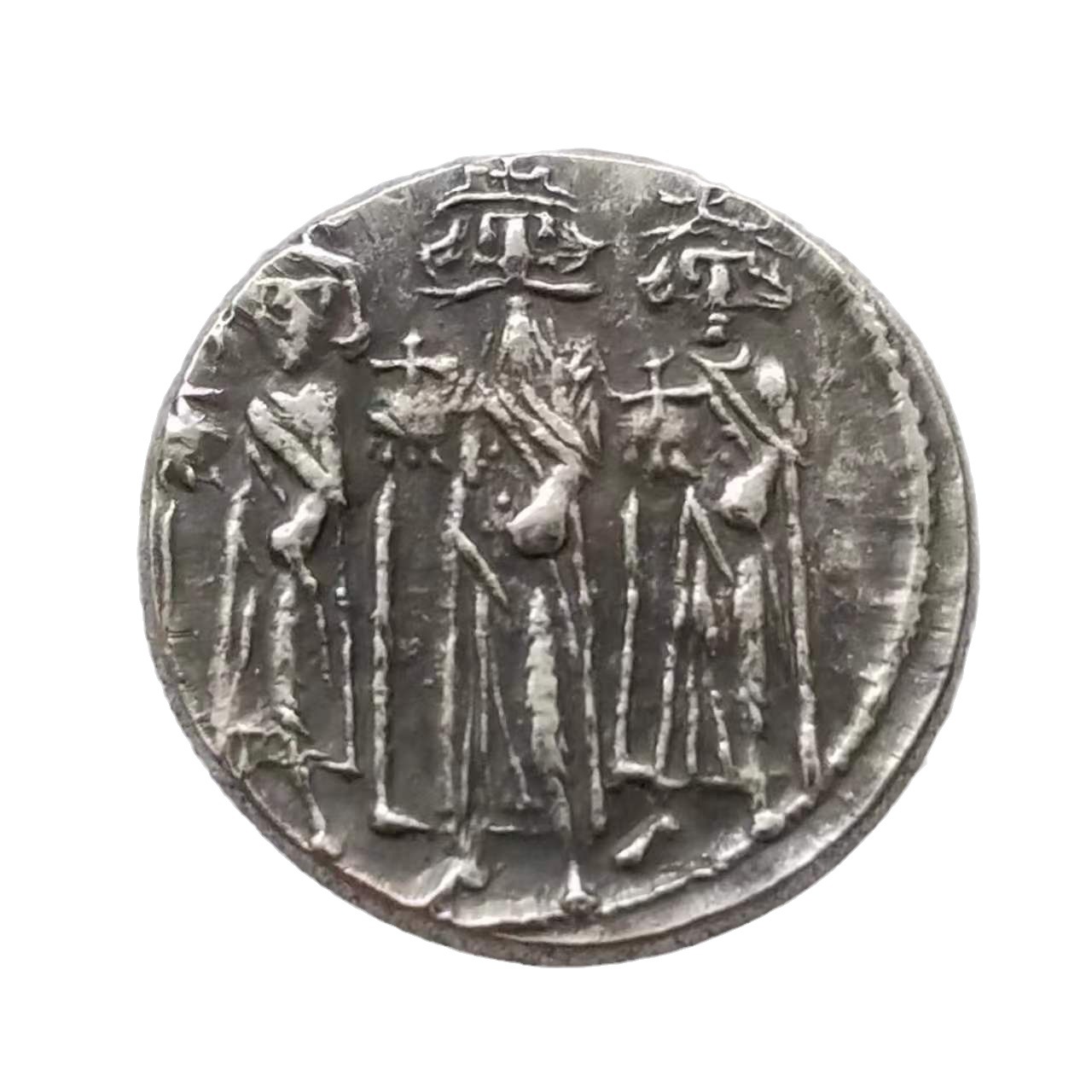 Antique Crafts Ancient Greek Brass Silver-Plated Old Silver Dollar Commemorative Coins # 4651