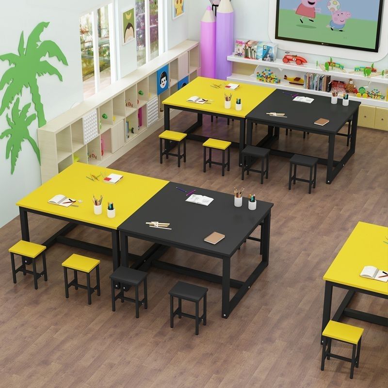Handmade kindergarten color desks and chairs children's studio painting table primary and secondary school students study table
