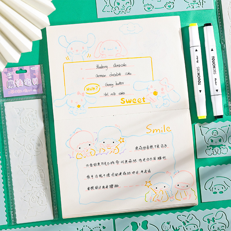 Magic Hand-painted Ruler Series Cute Oil Painting Stick Painting Template Cartoon Hand-painted Newspaper Painting Hollow-out Template Mold